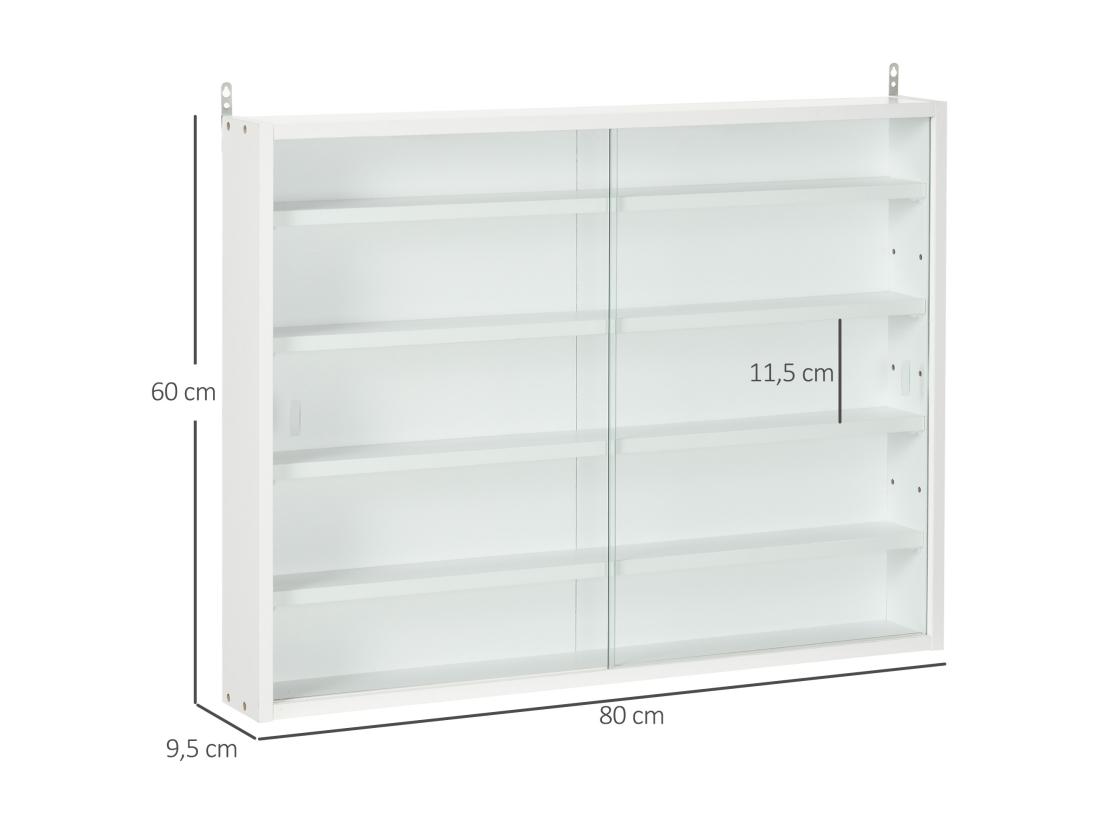 Vente Unique Vitrine Murale étagère - 5 étagères Réglables - 2 Portes Coulissantes Verre - Panneaux Blanc