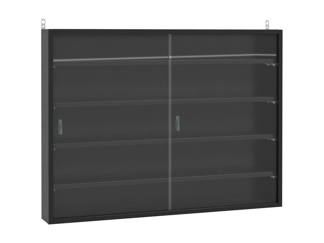 vente unique Vitrine murale étagère - 5 étagères réglables - 2 portes coulissantes verre - panneaux noir