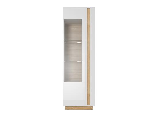 Vente Unique Vitrine MURARI - 1 Porte - Avec LEDs - Blanc Brillant Et Chêne