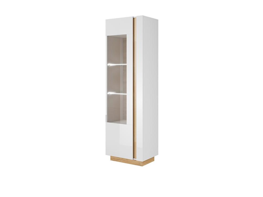 Vente Unique Vitrine MURARI - 1 Porte - Avec LEDs - Blanc Brillant Et Chêne