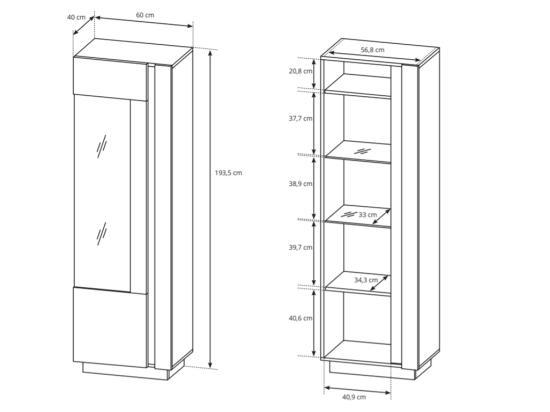Vente Unique Vitrine MURARI - 1 Porte - Avec LEDs - Blanc Brillant Et Chêne