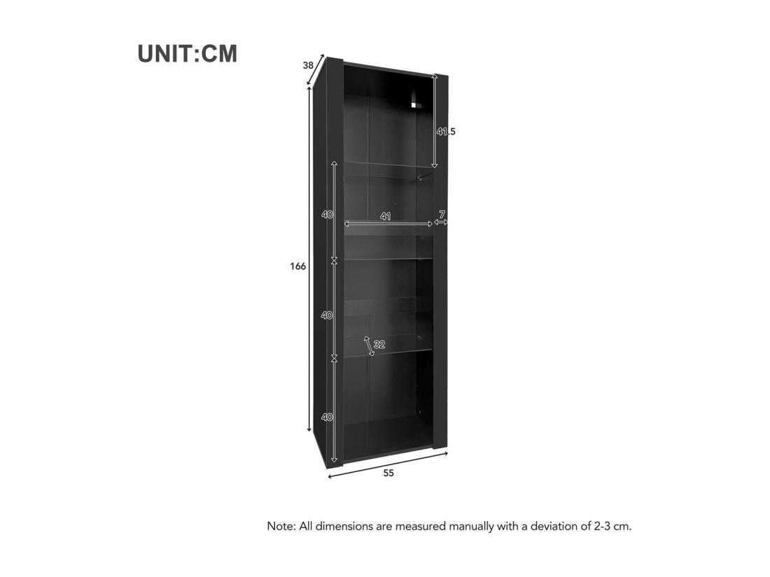 Vente Unique Vitrine Noire Avec éclairage LED 3 Compartiments En Verre 55 * 38 * 166cm
