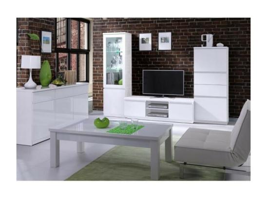 Vente Unique Vitrine Petit Modèle FABIO - Blanc Brillant Avec LED - Style Design - 55 X 191 X 40 Cm