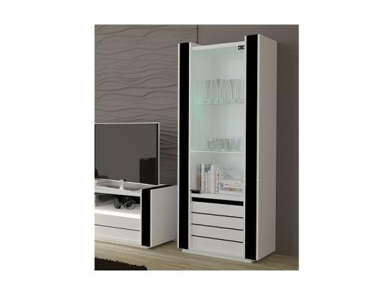 Vente Unique Vitrine Petit Modèle LINA Blanche Et Noire Avec LED – 72 X 185 X 45 Cm