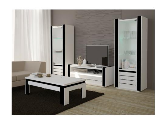 Vente Unique Vitrine Petit Modèle LINA Blanche Et Noire Avec LED – 72 X 185 X 45 Cm