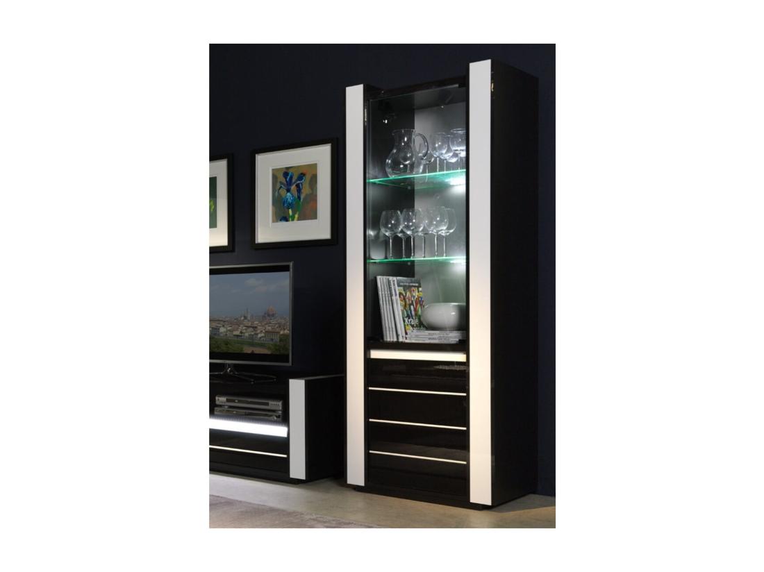 Vente Unique Vitrine Petit Modèle LINA Noire Et Blanche Avec LED