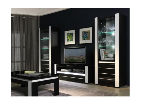 Vente Unique Vitrine Petit Modèle LINA Noire Et Blanche Avec LED