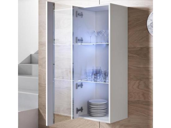 Vente Unique Vitrine Pour Salon Salle à Manger En Blanc Avec LED 40x29x126cm Luke V2