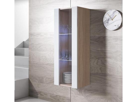 Vente Unique Vitrine Pour Salon Salle à Manger En Sonoma Et Blanc Avec LED 40x29x126cm Luke V2