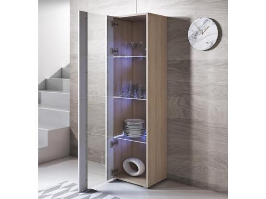 Vente Unique Vitrine Pour Salon Salle à Manger En Sonoma Et Blanc Avec LED 40x29x167cm Luke V5