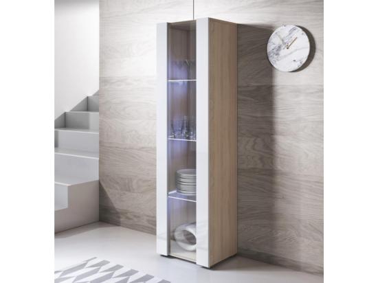 vente unique Vitrine pour Salon Salle à manger en Sonoma et Blanc avec LED 40x29x167cm Luke V5
