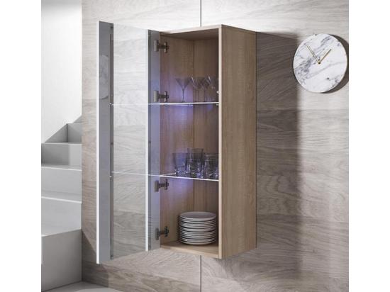 vente unique Vitrine pour Salon Salle à manger en Sonoma et Blanc avec LED 40x29x126cm Luke V2