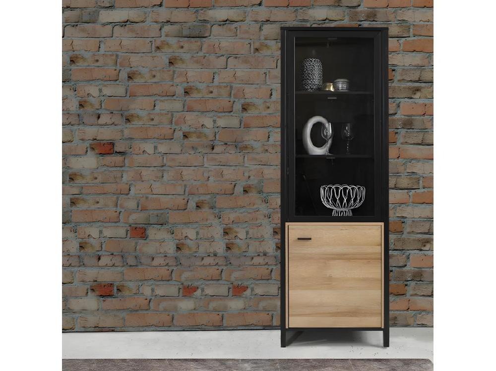 Vente Unique Vitrine Réversible 194 Cm 2 Portes Décor Bois De Chêne Et Noir - MODE