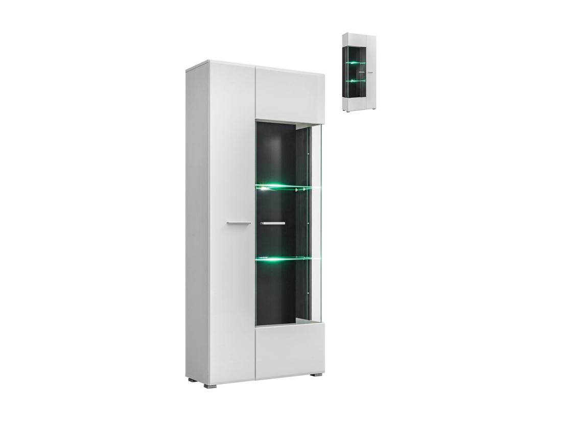 Vente Unique VITRINE REVERSIBLE WARNER BLANC LAQUE ET BOIS NOIR AVEC LED 80 X 190 CM