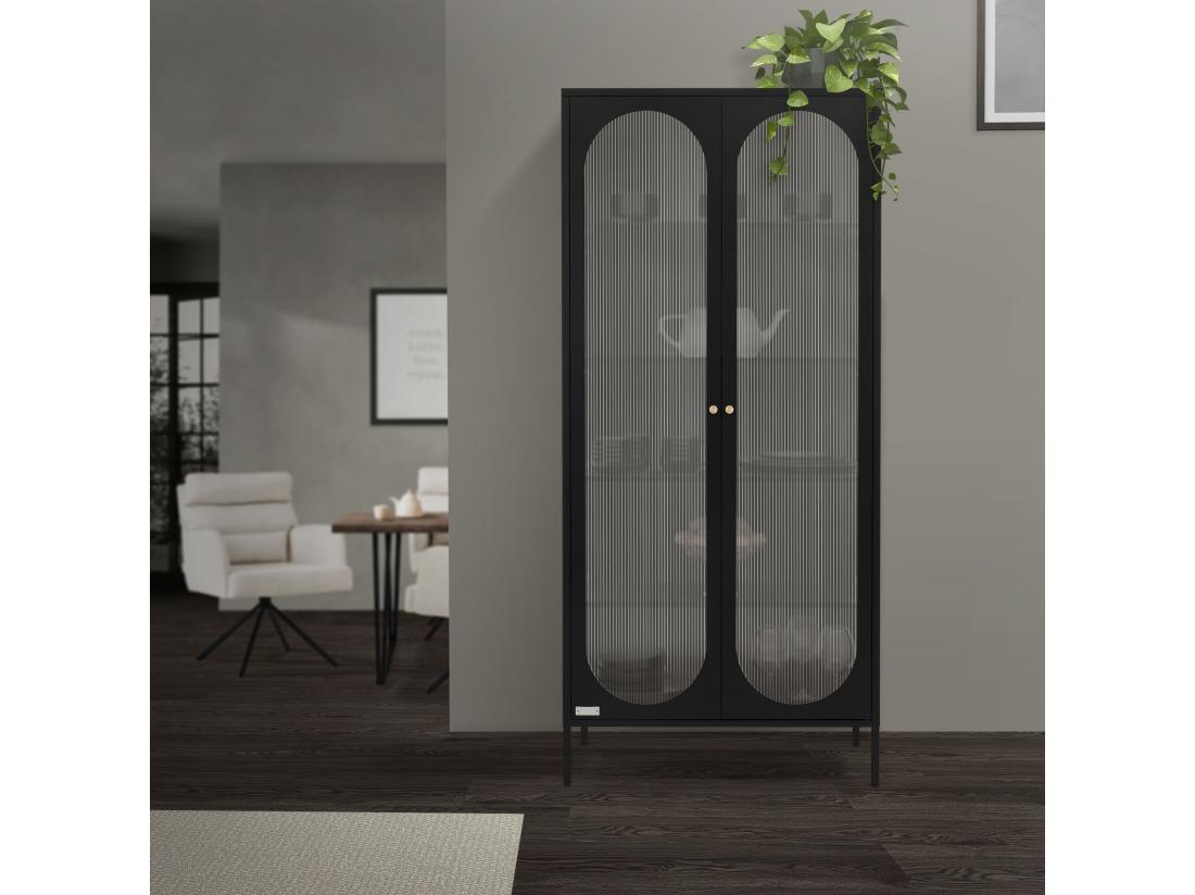 Vente Unique Vitrine Sur Pied Armoire Haute Meuble De Salon Noir Plaque En Polycarbonate