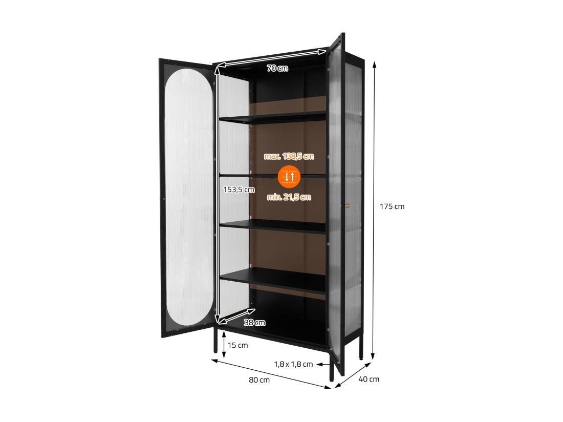 Vente Unique Vitrine Sur Pied Armoire Haute Meuble De Salon Noir Plaque En Polycarbonate