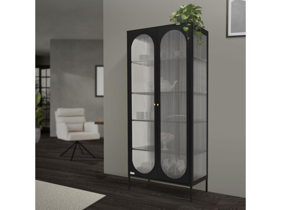 Vente Unique Vitrine Sur Pied Armoire Haute Meuble De Salon Noir Plaque En Polycarbonate
