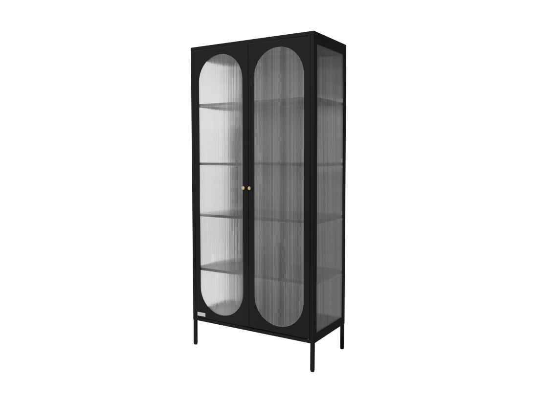 vente unique Vitrine sur pied armoire haute meuble de salon noir plaque en polycarbonate