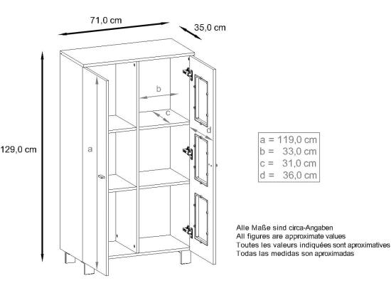 Vente Unique Vitrine Sur Pied Avec 2 Portes Et 3 Vitres Noir Mat/noir Haute Brillance/aspect Béton Oxyde éclairage Led Inclus (71 X 129 X 35 Cm)
