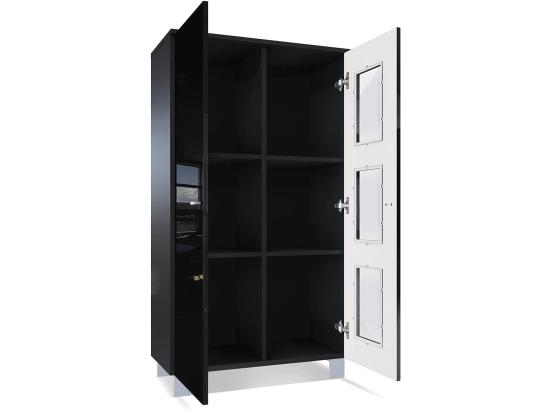 Vente Unique Vitrine Sur Pied Avec 2 Portes Et 3 Vitres Noir Mat/noir Haute Brillance/aspect Béton Oxyde éclairage Led Inclus (71 X 129 X 35 Cm)