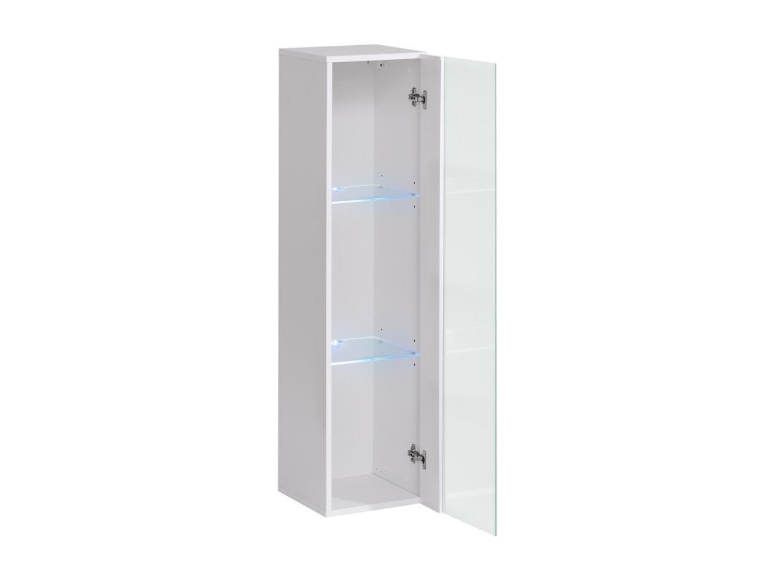 Vente Unique Vitrine Suspendue – Blanc – Collection SWITCH – Porte Vitrée Et LED Inclus – Petit Modèle