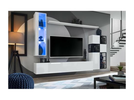 Vente Unique Vitrine Suspendue – Blanc – Collection SWITCH – Porte Vitrée Et LED Inclus – Petit Modèle