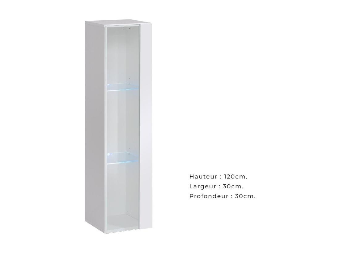 Vente Unique Vitrine Suspendue – Blanc – Collection SWITCH – Porte Vitrée Et LED Inclus – Petit Modèle