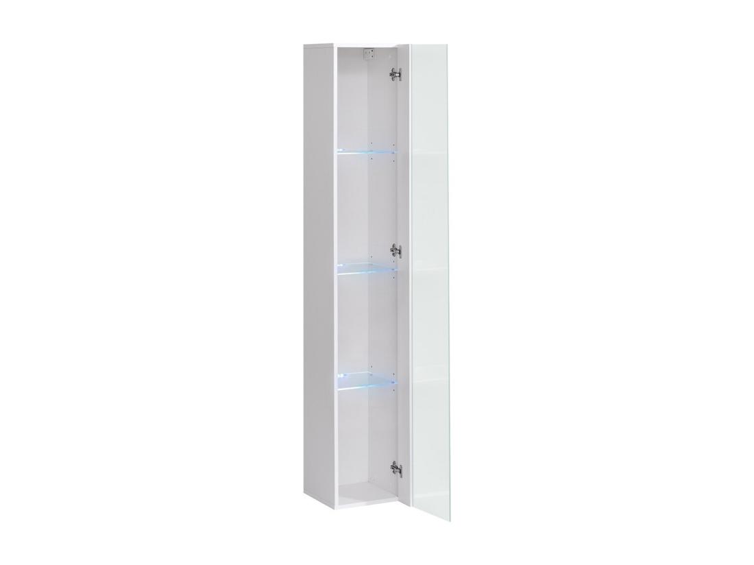 Vente Unique Vitrine Suspendue – Blanc – Collection SWITCH – Porte Vitrée Et LED Inclus – Grand Modèle