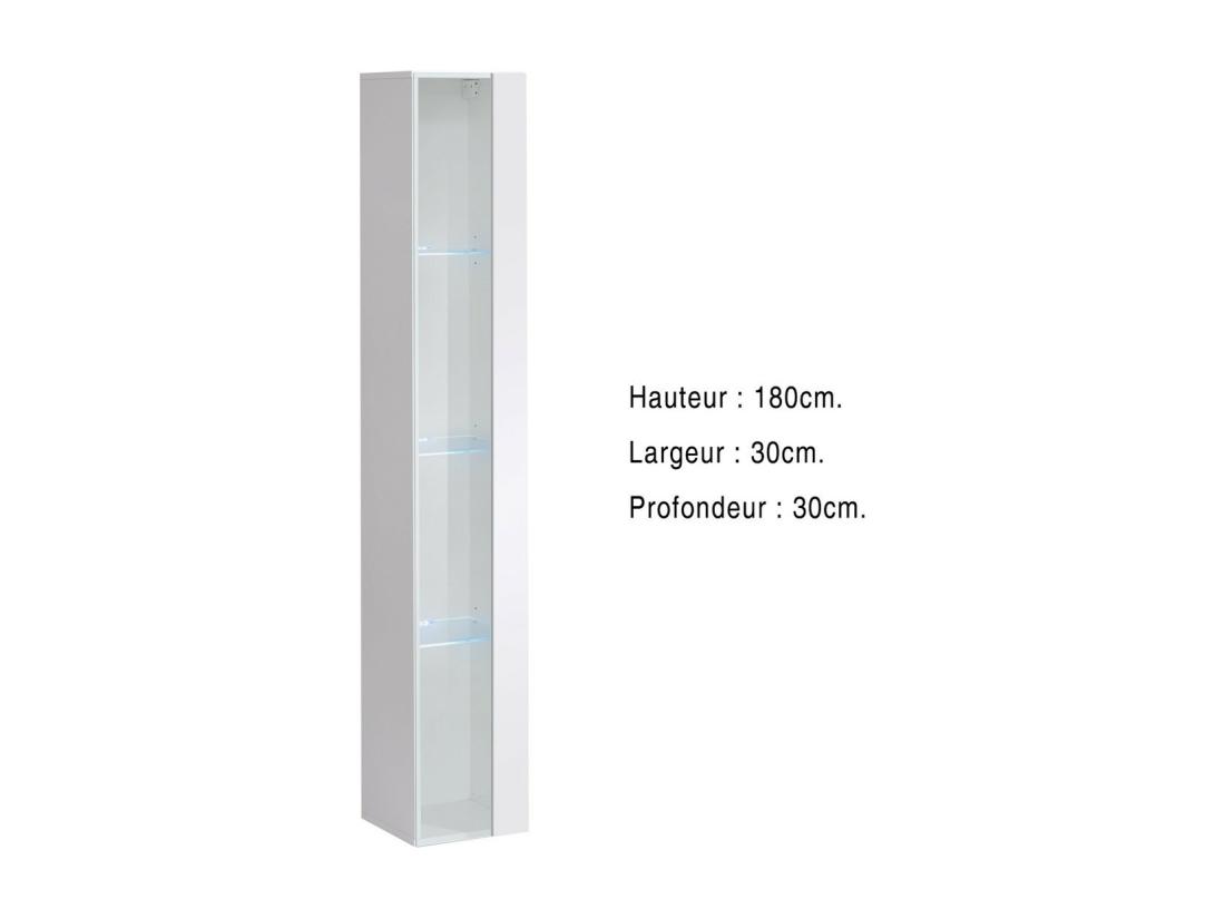 Vente Unique Vitrine Suspendue – Blanc – Collection SWITCH – Porte Vitrée Et LED Inclus – Grand Modèle