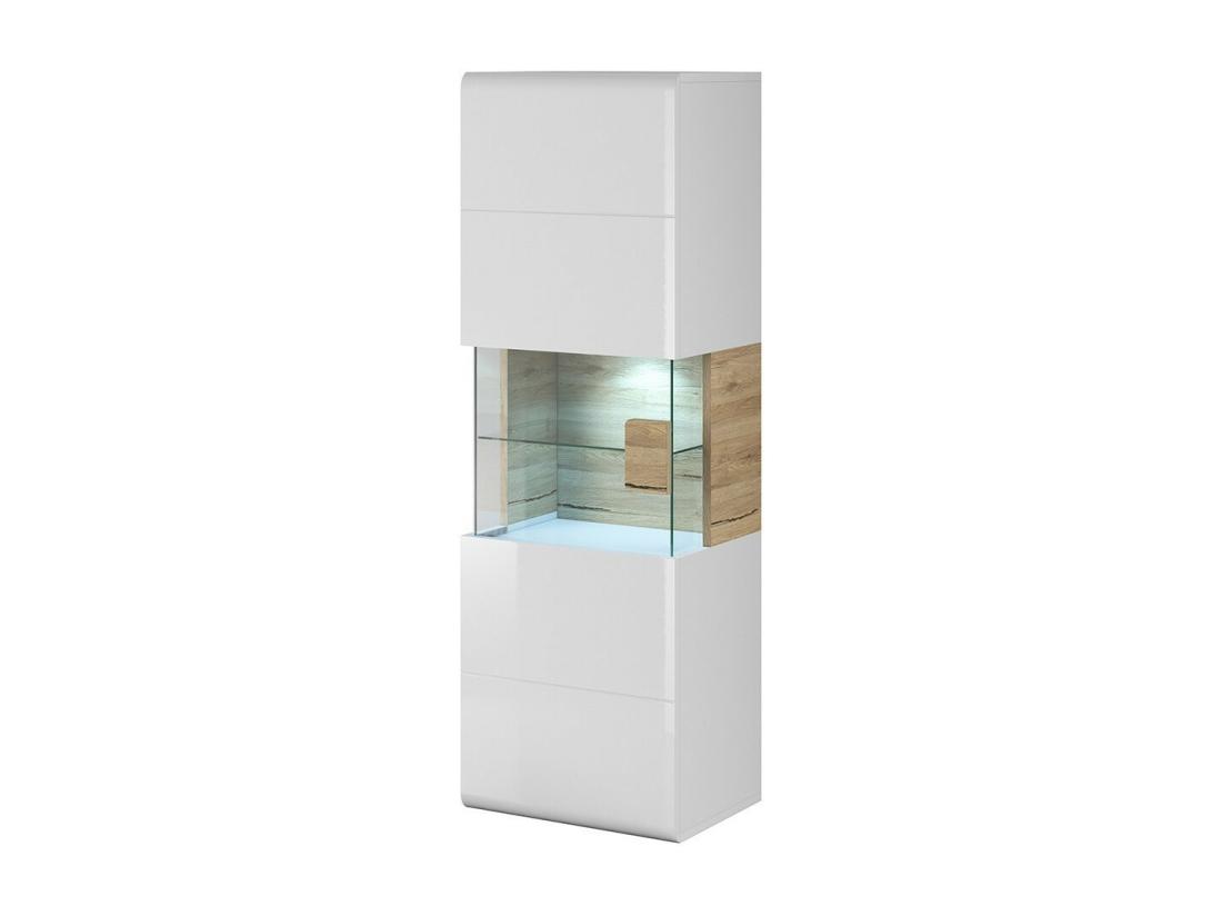 vente unique Vitrine suspendue collection OHIO coloris blanc et finitions chêne
