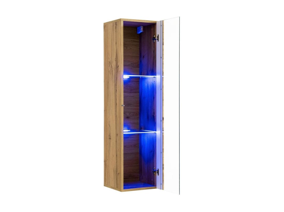 Vente Unique Vitrine Suspendue Coloris Chêne Petit Modèle Avec 1 Porte Vitrée Et éclairage LED Inclus. Collection SWITCH