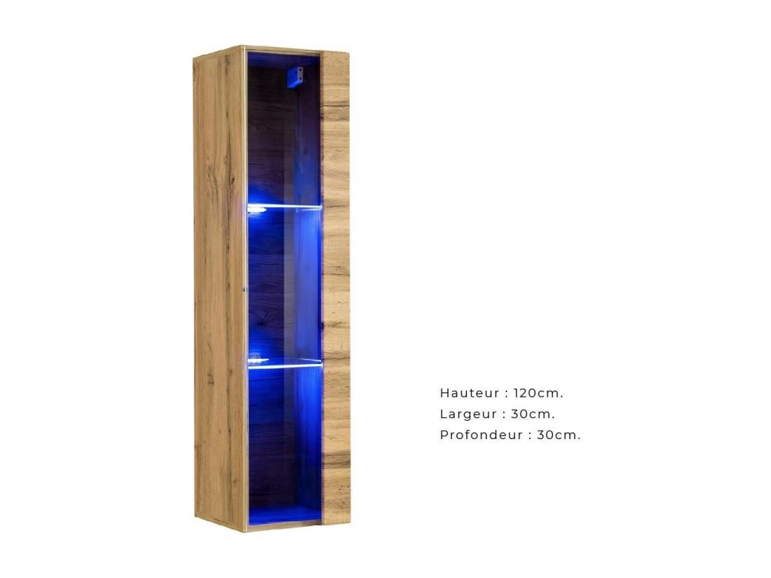 Vente Unique Vitrine Suspendue Coloris Chêne Petit Modèle Avec 1 Porte Vitrée Et éclairage LED Inclus. Collection SWITCH