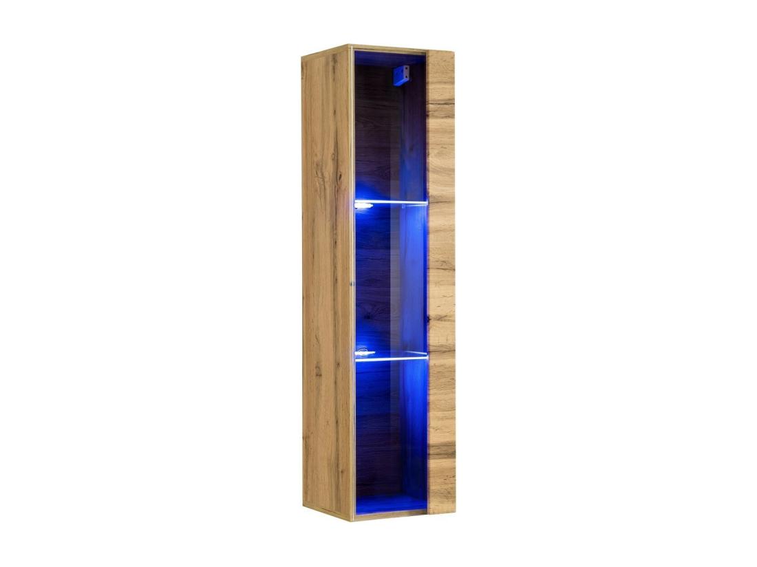 vente unique Vitrine suspendue coloris chêne petit modèle avec 1 porte vitrée et éclairage LED inclus. Collection SWITCH
