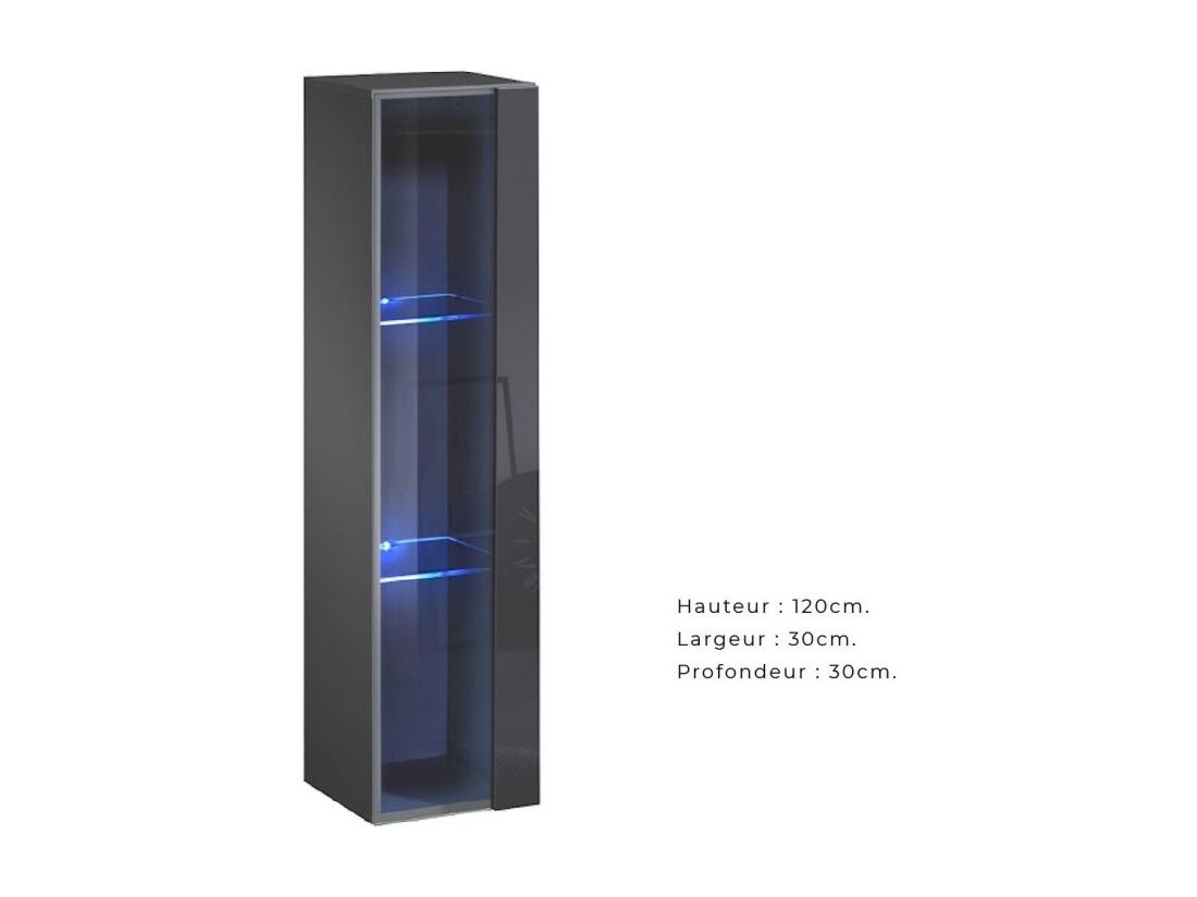 Vente Unique Vitrine Suspendue – Gris – Collection SWITCH – Porte Vitrée Et LED Inclus – Petit Modèle