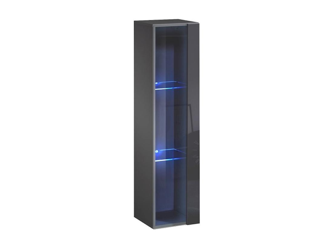 vente unique Vitrine suspendue – Gris – Collection SWITCH – Porte vitrée et LED inclus – Petit modèle
