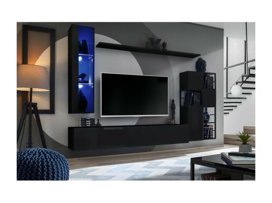 Vente Unique Vitrine Suspendue Noire Petit Modèle Avec 1 Porte Vitrée Et éclairage LED Inclus. Collection SWITCH