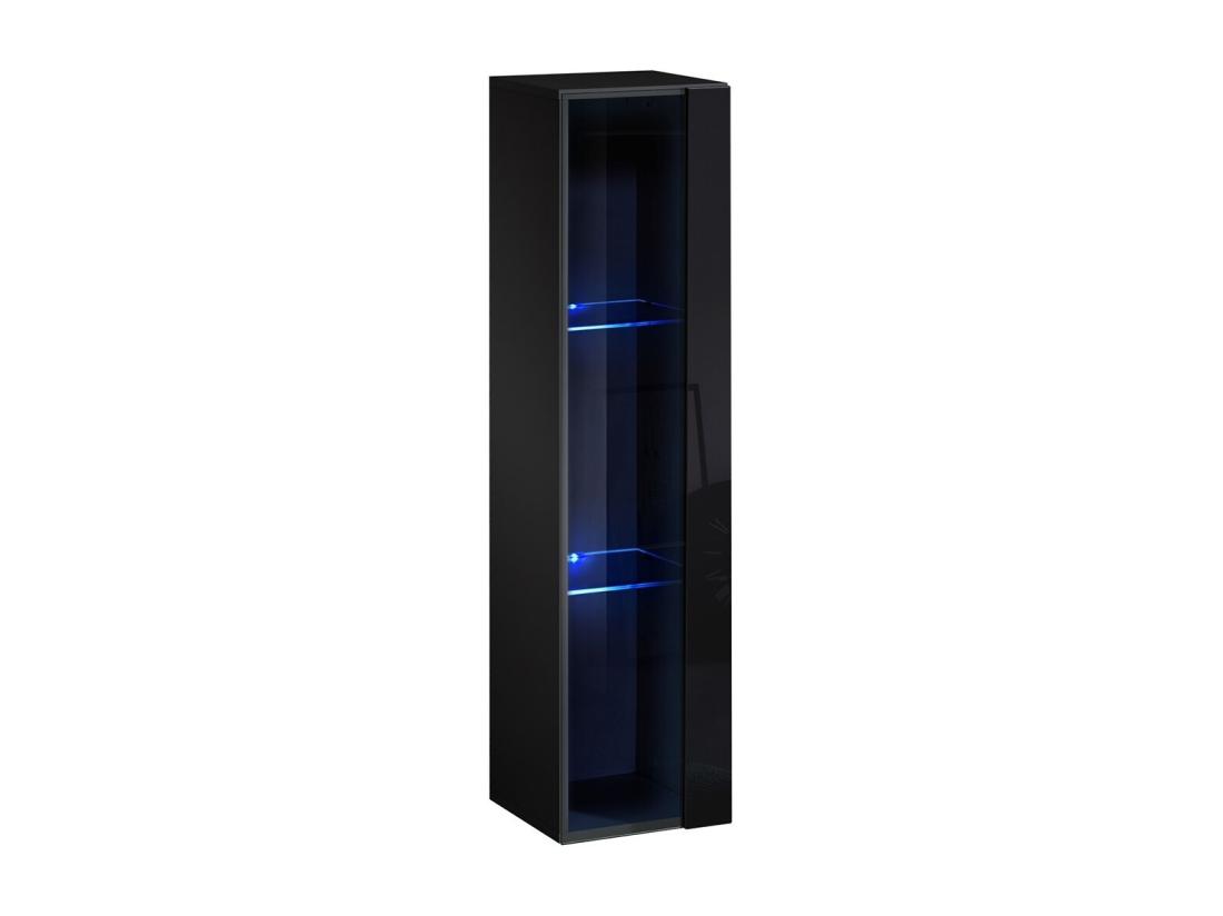 vente unique Vitrine suspendue noire petit modèle avec 1 porte vitrée et éclairage LED inclus. Collection SWITCH
