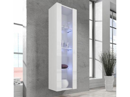 Vente Unique Vitrine Suspendue Pour Salon Salle à Manger En Blanc Avec LED 40x29x170cm Nora V5