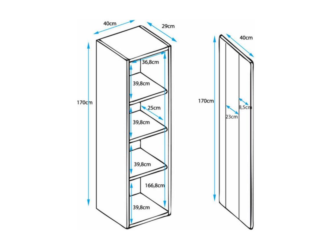 vente unique Vitrine suspendue pour Salon Salle à manger en Blanc avec LED 40x29x170cm Nora V5