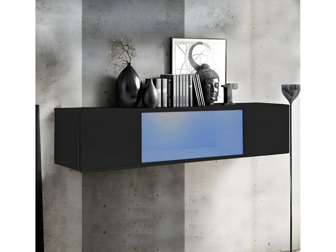 Vente Unique Vitrine Suspendue Pour Salon Salle à Manger En Noir Avec LED 160x29x30cm Krista H160CC