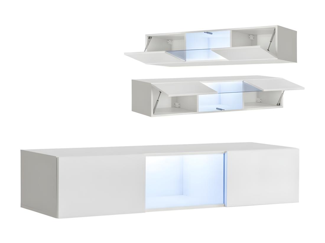 Vente Unique Vitrine Suspendue Pour Salon Salle à Manger En Noir Avec LED 160x29x30cm Krista H160CC