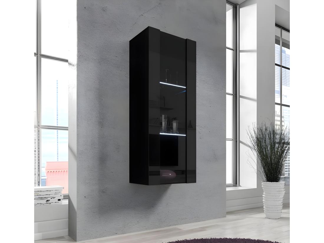 vente unique Vitrine suspendue pour Salon Salle à manger en Noir avec LED 40x29x126cm Nora V2