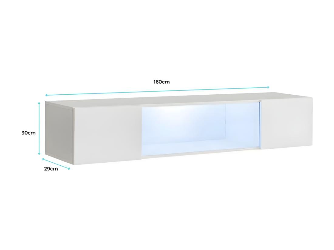 vente unique Vitrine suspendue pour Salon Salle à manger en Noir avec LED 160x29x30cm Krista H160CC