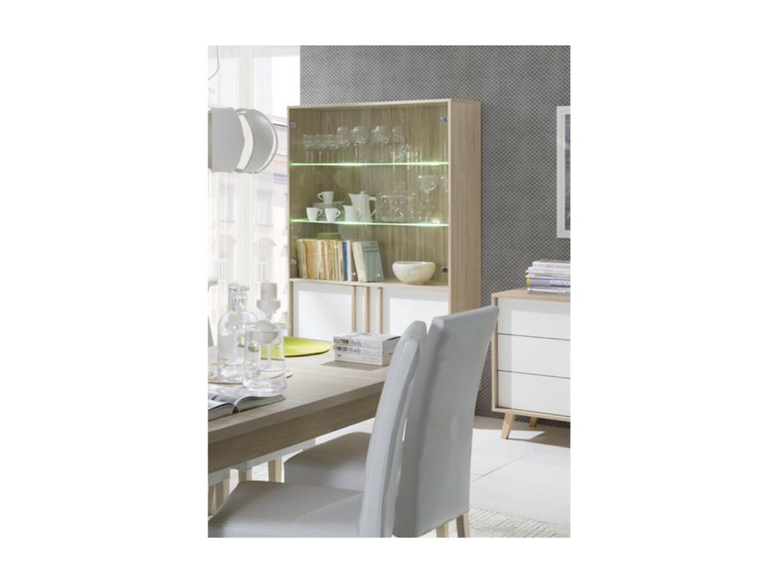 Vente Unique Vitrine Vaisselier Argentier MALMO Grand Modèle + LED. Meuble Type SCANDINAVE Idéal Pour Votre Salle à Manger
