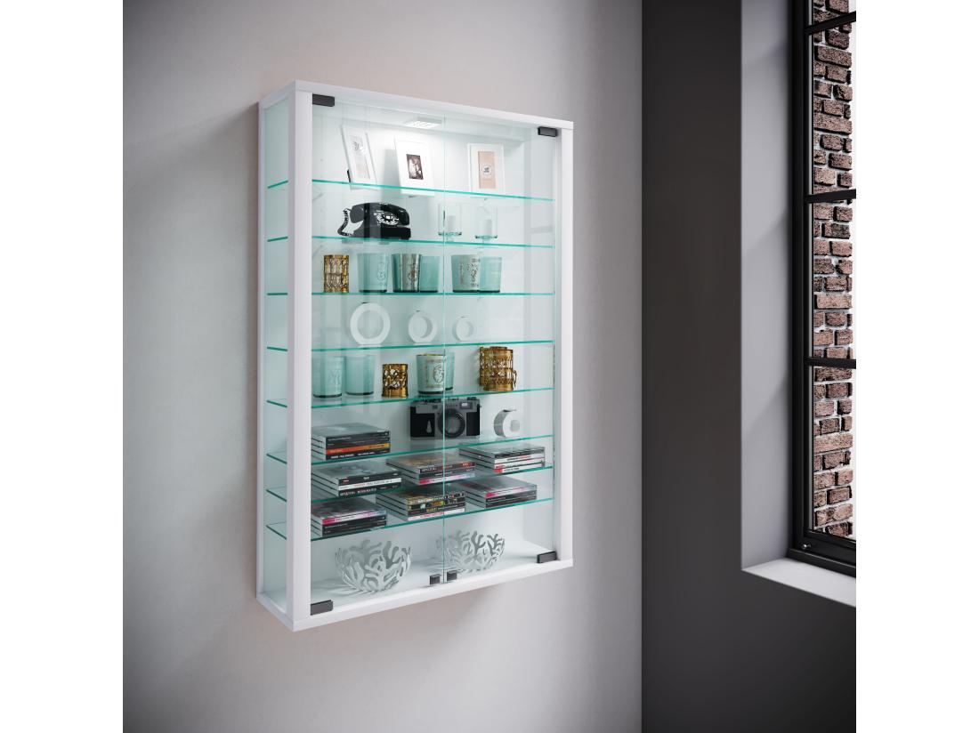 Vente Unique Vitrosa Mini Vitrine Murale Avec 2 Portes Vitrées éclairage Inclus Blanc
