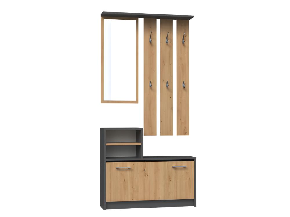 Vente Unique VITTORIA - Vestiaire D'entrée - Patère Murale + Miroir + Rangement Chaussures - 180x85x24 - Meuble D'entrée