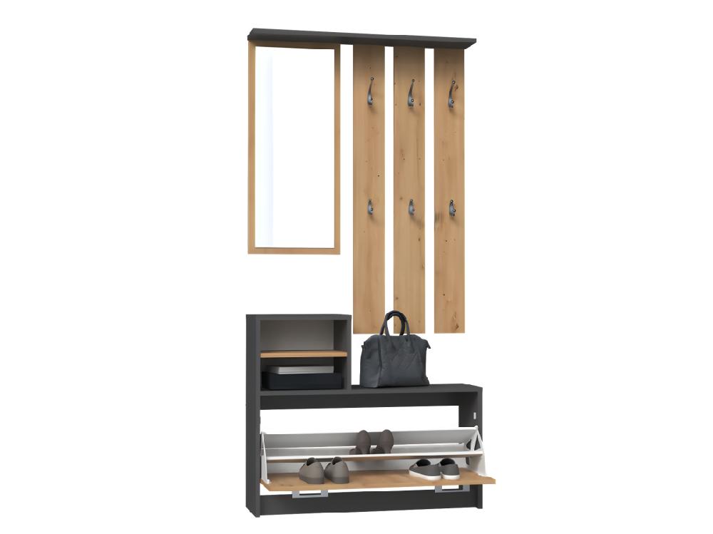 Vente Unique VITTORIA - Vestiaire D'entrée - Patère Murale + Miroir + Rangement Chaussures - 180x85x24 - Meuble D'entrée