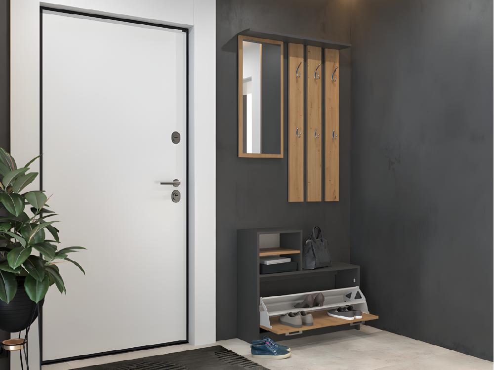 Vente Unique VITTORIA - Vestiaire D'entrée - Patère Murale + Miroir + Rangement Chaussures - 180x85x24 - Meuble D'entrée