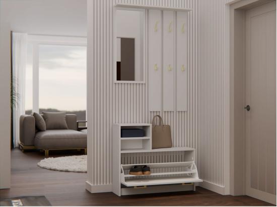 Vente Unique VITTORIA - Vestiaire D'entrée - Patère Murale + Miroir + Rangement Chaussures - 180x85x24 - Meuble D'entrée - Beige