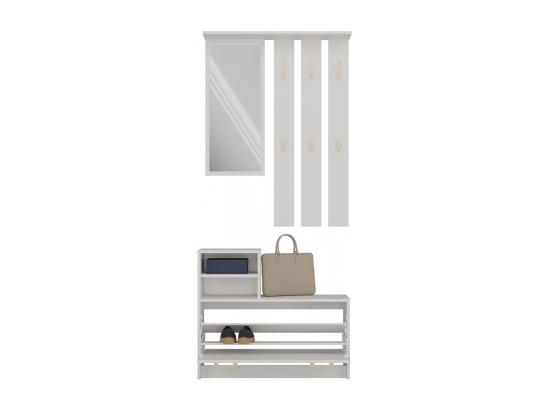 Vente Unique VITTORIA - Vestiaire D'entrée - Patère Murale + Miroir + Rangement Chaussures - 180x85x24 - Meuble D'entrée - Beige